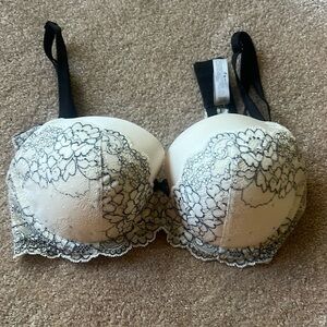 Victoria's Secret Lace Overlay Bra - Black and Cream